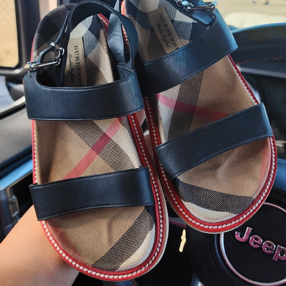 Burberry Black and Red Plaid Sandals - Picture 1 of 5